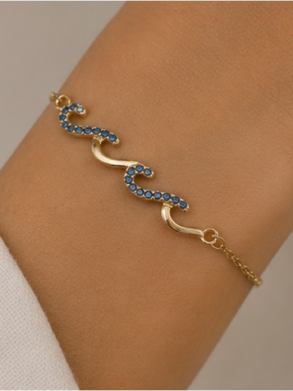 💦Waterproof💦 Gold Bracelet with Blue Crystal Wave Accents - Women Jewelry